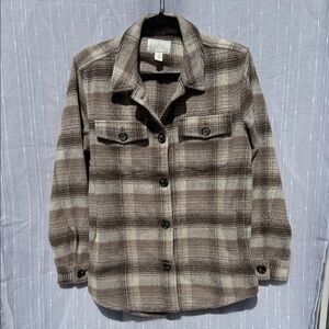 Caslon Plaid Utility Shacket in Brown and Cream